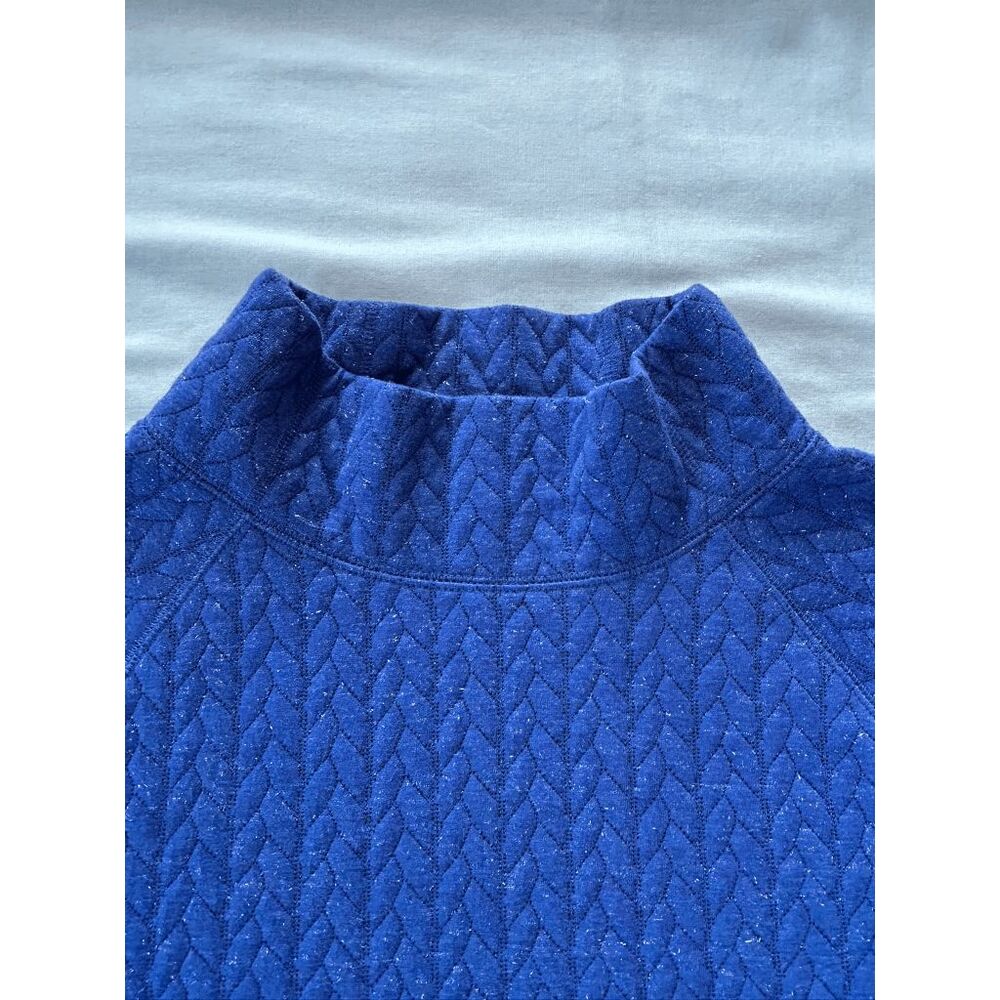 T By Talbots Mock Turtleneck Metallic Blue Sweate… - image 3